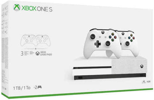 Xbox One S Two Controller Bundle (1TB) Includes Xbox One S, 2 Wireless Controllers, 1-Month Game Pass Trial, 14-day Xbox Live Gold Trial