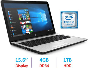 HP Premium 15.6-inch HD WLED-Backlit Display Laptop PC, Intel Dual Core i3-7100U 2.4GHz Processor, 4GB DDR4 SDRAM, 1TB HDD, Bluetooth, HDMI, Webcam, 802.11ac WiFi, Windows 10, Natural Silver