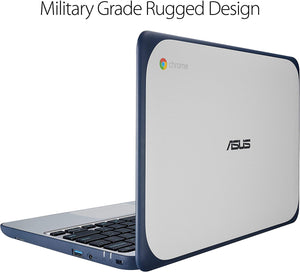 ASUS Chromebook C202SA-YS02 11.6" Ruggedized and Water Resistant Design with 180 Degree (Intel Celeron 4 GB, 16GB eMMC, Dark Blue, Silver)