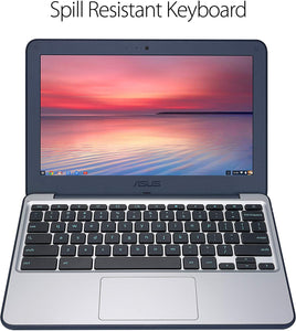 ASUS Chromebook C202SA-YS02 11.6" Ruggedized and Water Resistant Design with 180 Degree (Intel Celeron 4 GB, 16GB eMMC, Dark Blue, Silver)